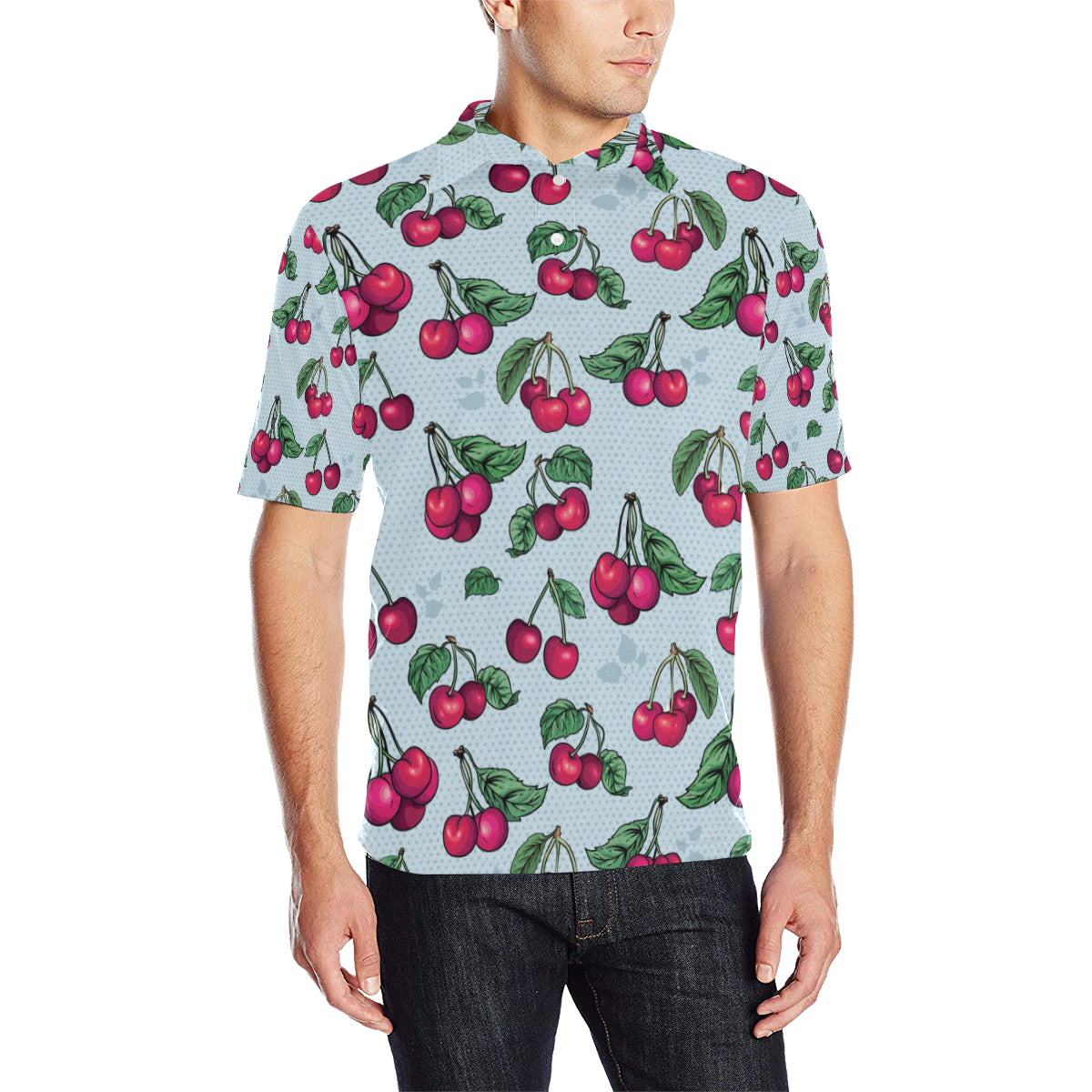 Cherry Pattern Print Design CH01 Men Polo Shirt