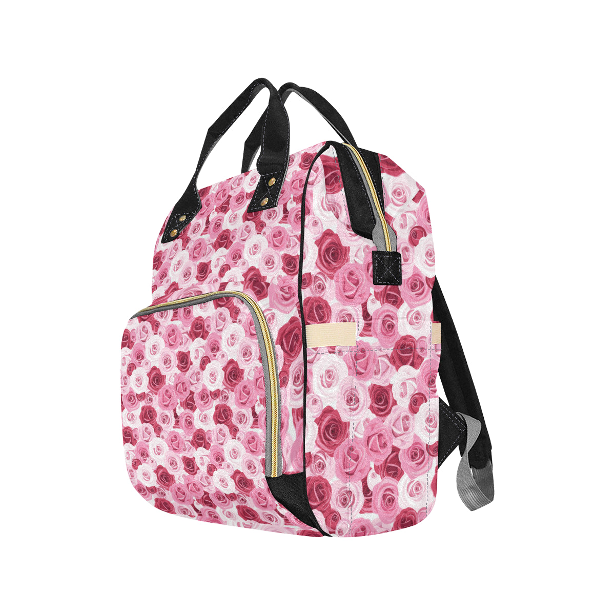 Pink Red Rose Pattern Print Diaper Bag Backpack