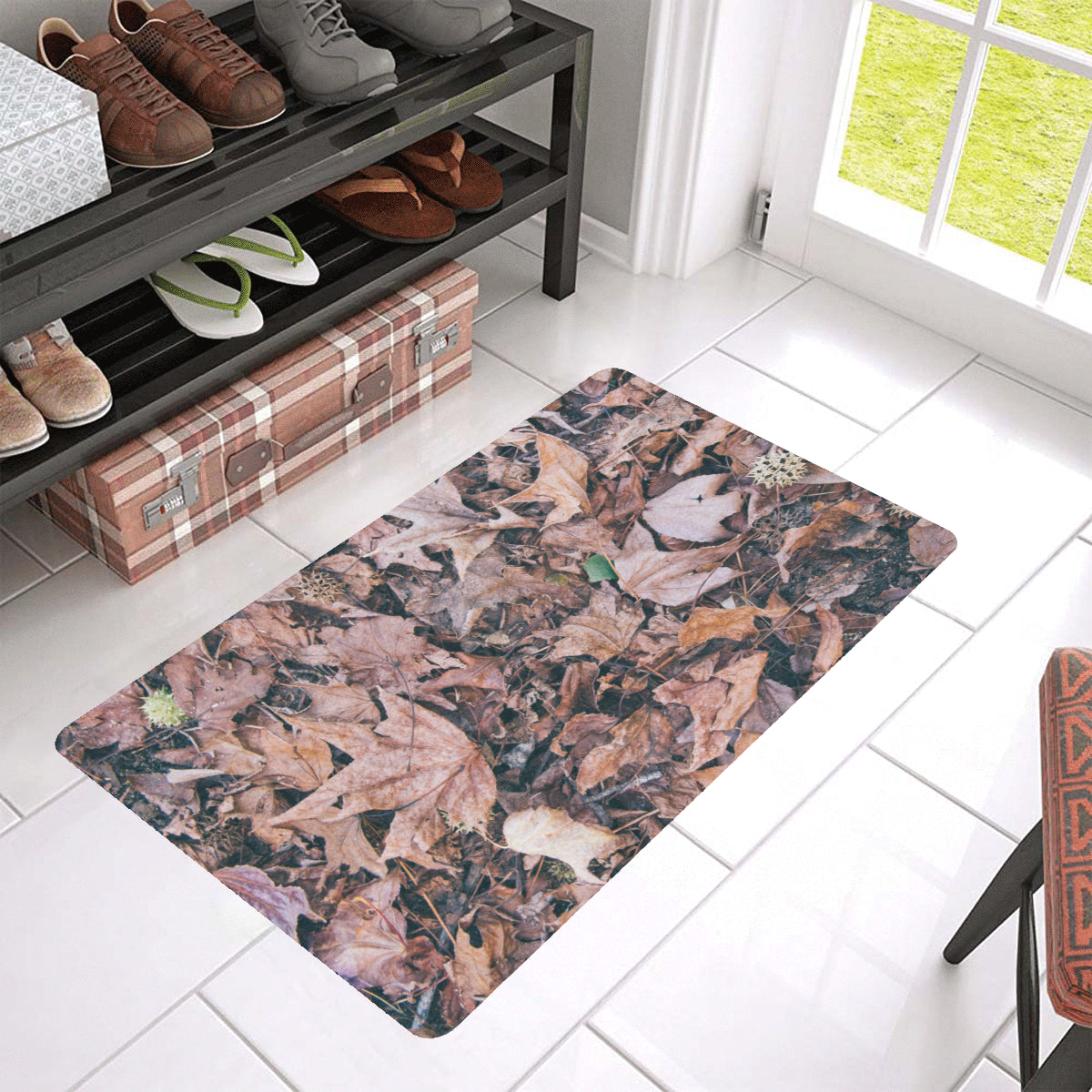 Camouflage Realistic Tree Leaf Print Rubber Doormat