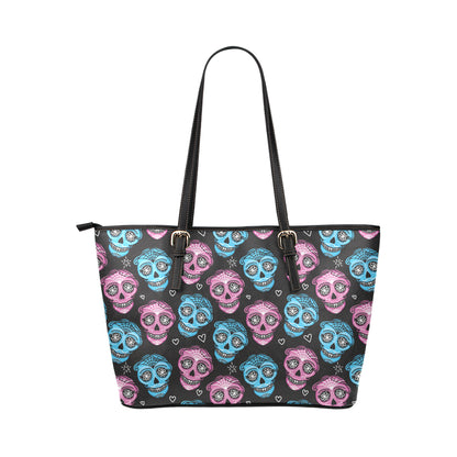 Day of the Dead Skull Print Pattern Leather Tote Bag