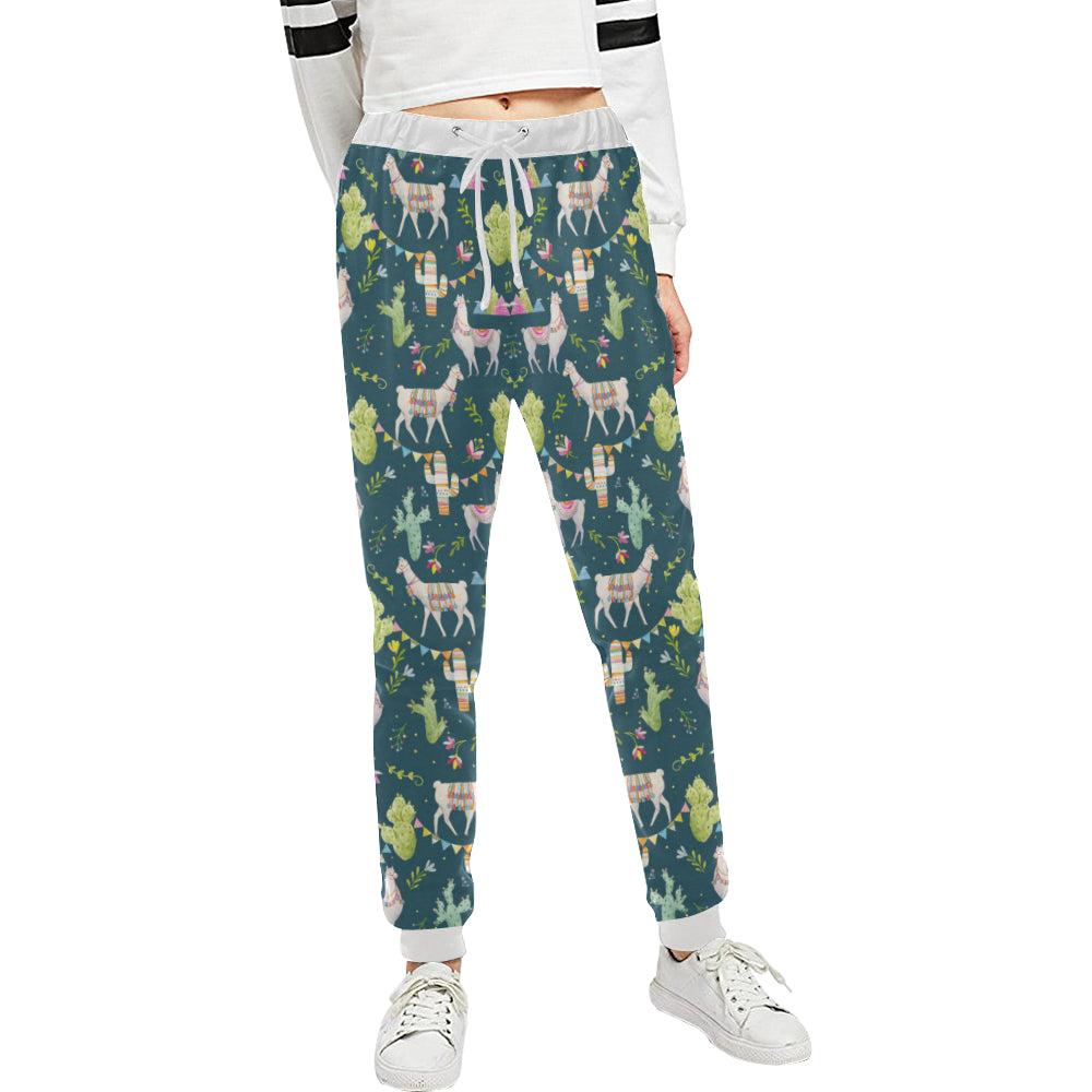 Llama with Cactus Design Print Unisex Sweatpants