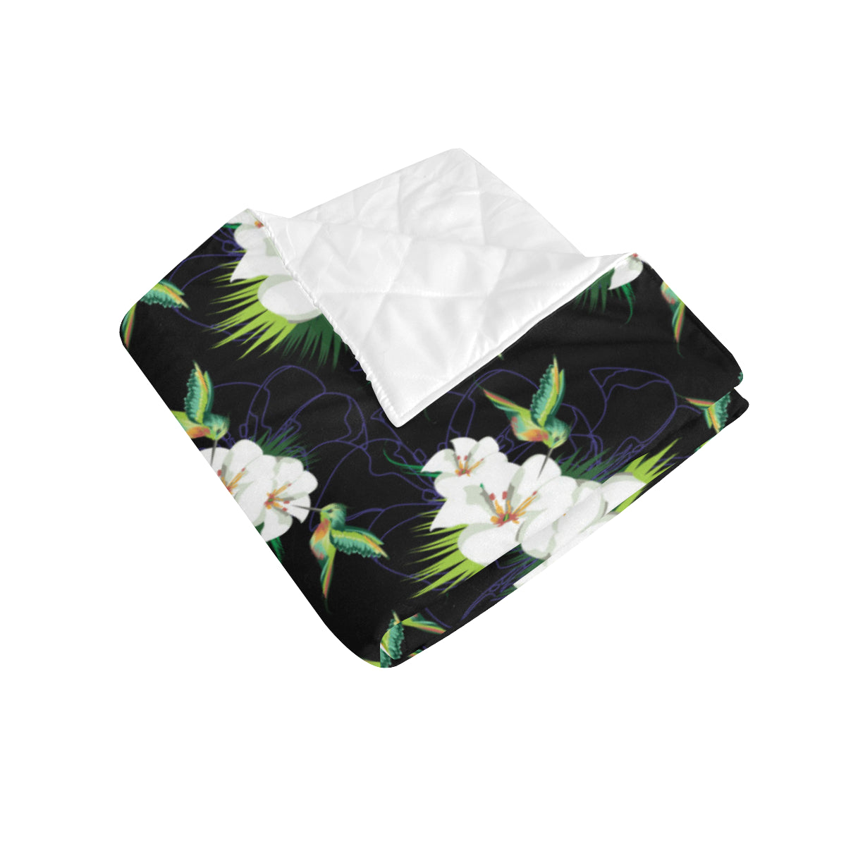 Hummingbird with Flower Pattern Print Design 03 Premium Quilt