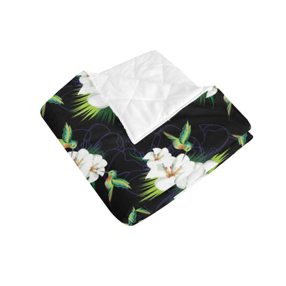 Hummingbird with Flower Pattern Print Design 03 Premium Quilt