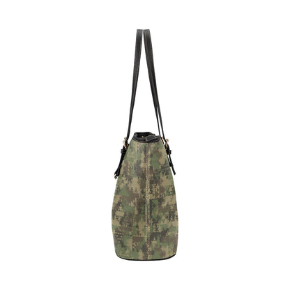 Camouflage Aztec Green Army Print Leather Tote Bag