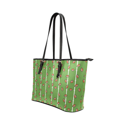 American Football on Field Themed Print Leather Tote Bag