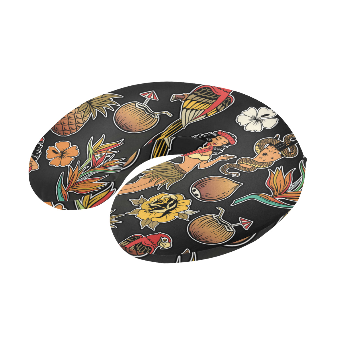 Hula Dancers Hawaiian Style Pattern Print Design 0 U-Shaped Travel Neck Pillow