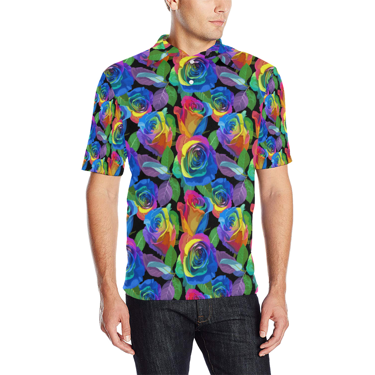 Rose Pattern Print Design RO02 Men Polo Shirt