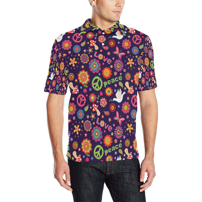 Flower Power Peace Design Print Men Polo Shirt