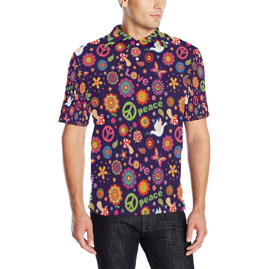 Flower Power Peace Design Print Men Polo Shirt