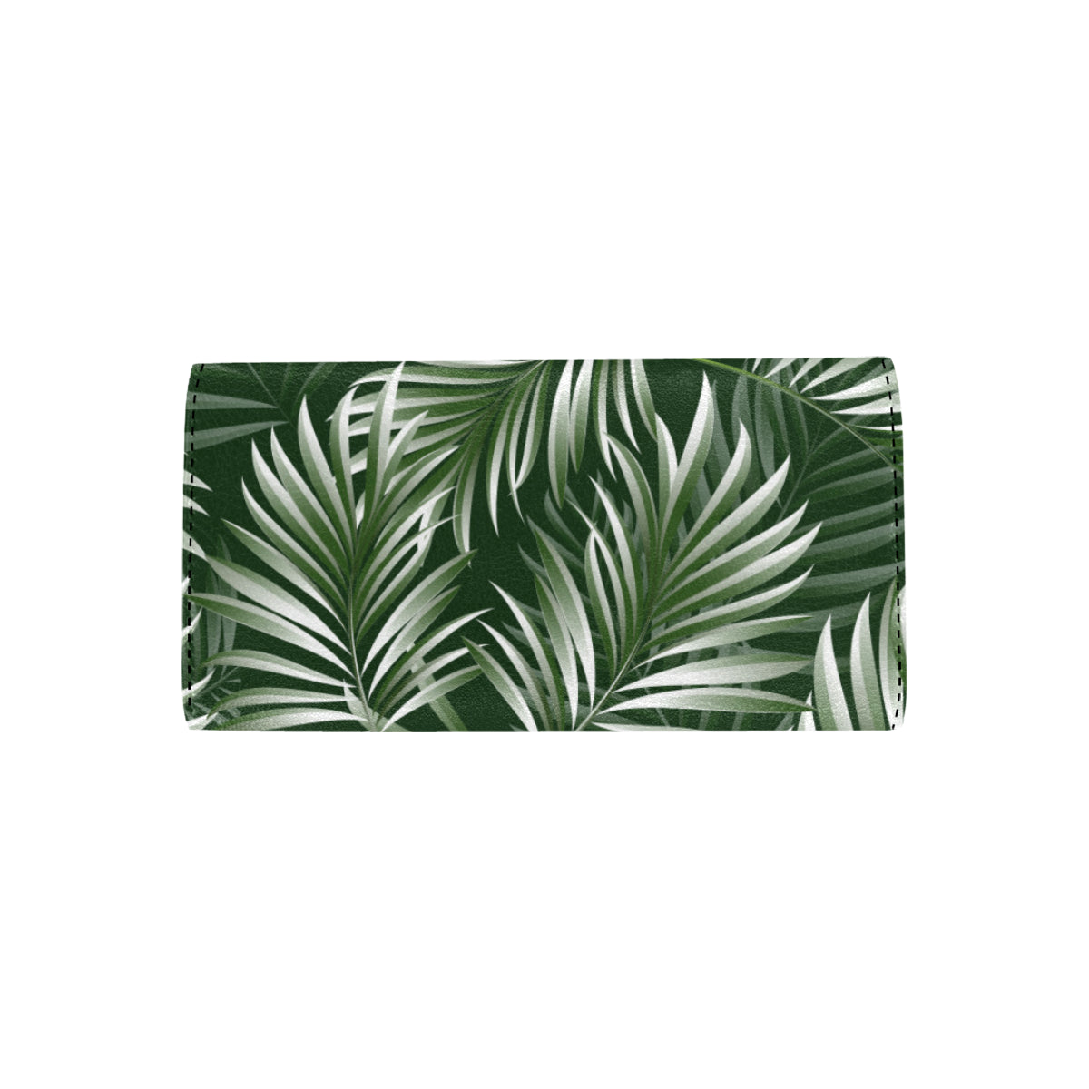 White Green Tropical Palm Leaves Women's Trifold Wallet