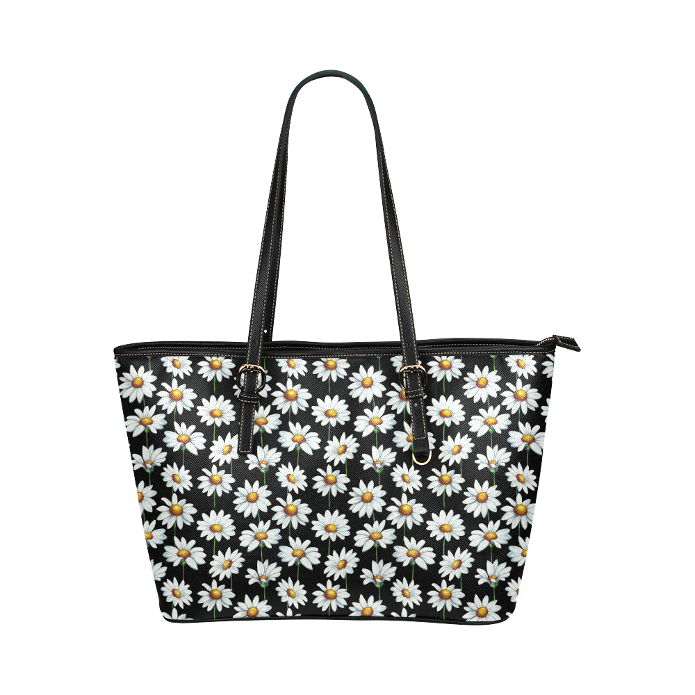 Daisy Print Pattern Leather Tote Bag