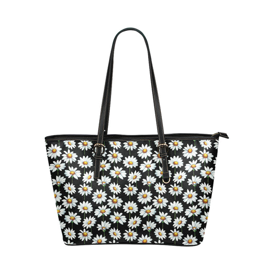 Daisy Print Pattern Leather Tote Bag