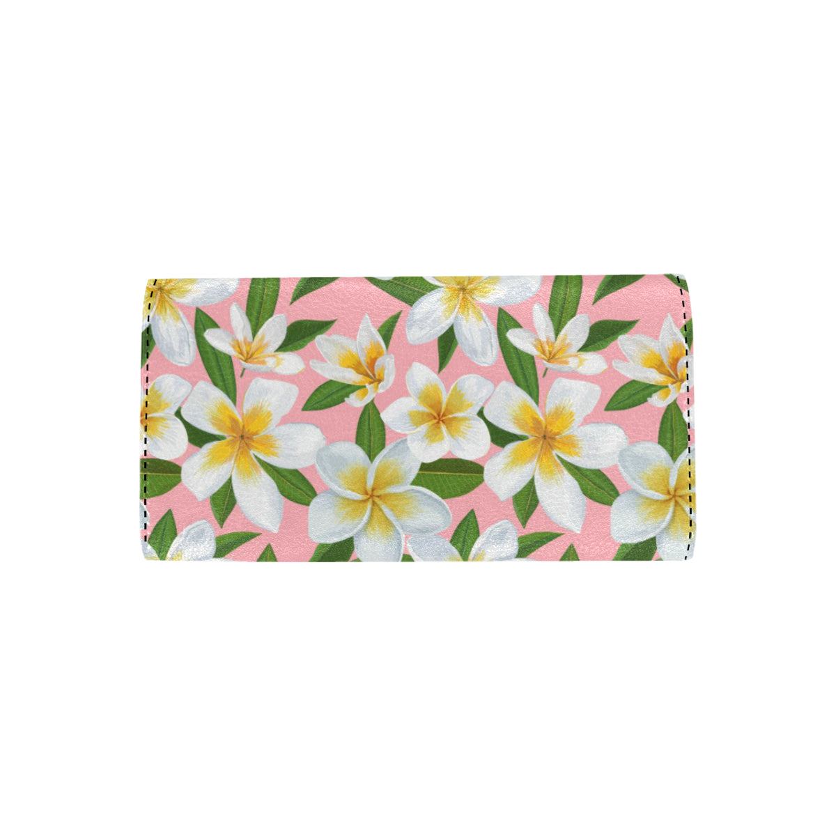 White Plumeria Pattern Print Design PM011 Women's Trifold Wallet