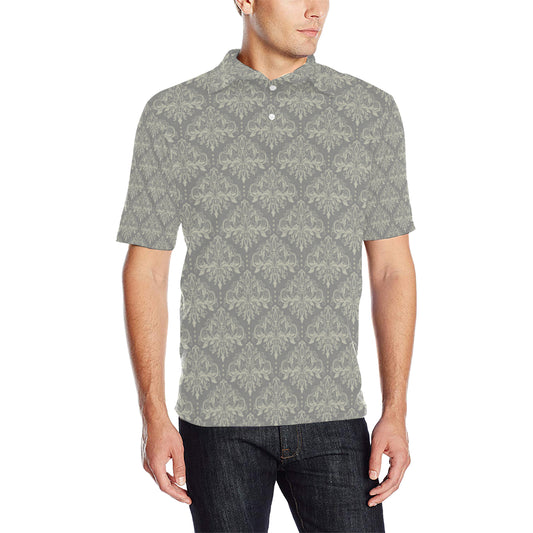 Damask Grey Elegant Print Pattern Men Polo Shirt