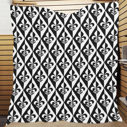 Fleur De Lis Black White Pattern Print Design 02 Premium Quilt