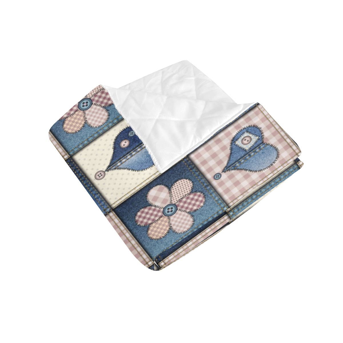 Patchwork Heart Flower Pattern Print Design 01 Premium Quilt