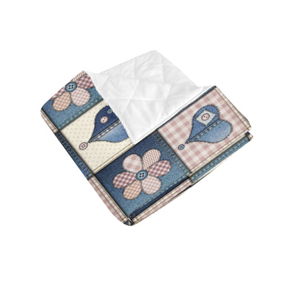 Patchwork Heart Flower Pattern Print Design 01 Premium Quilt