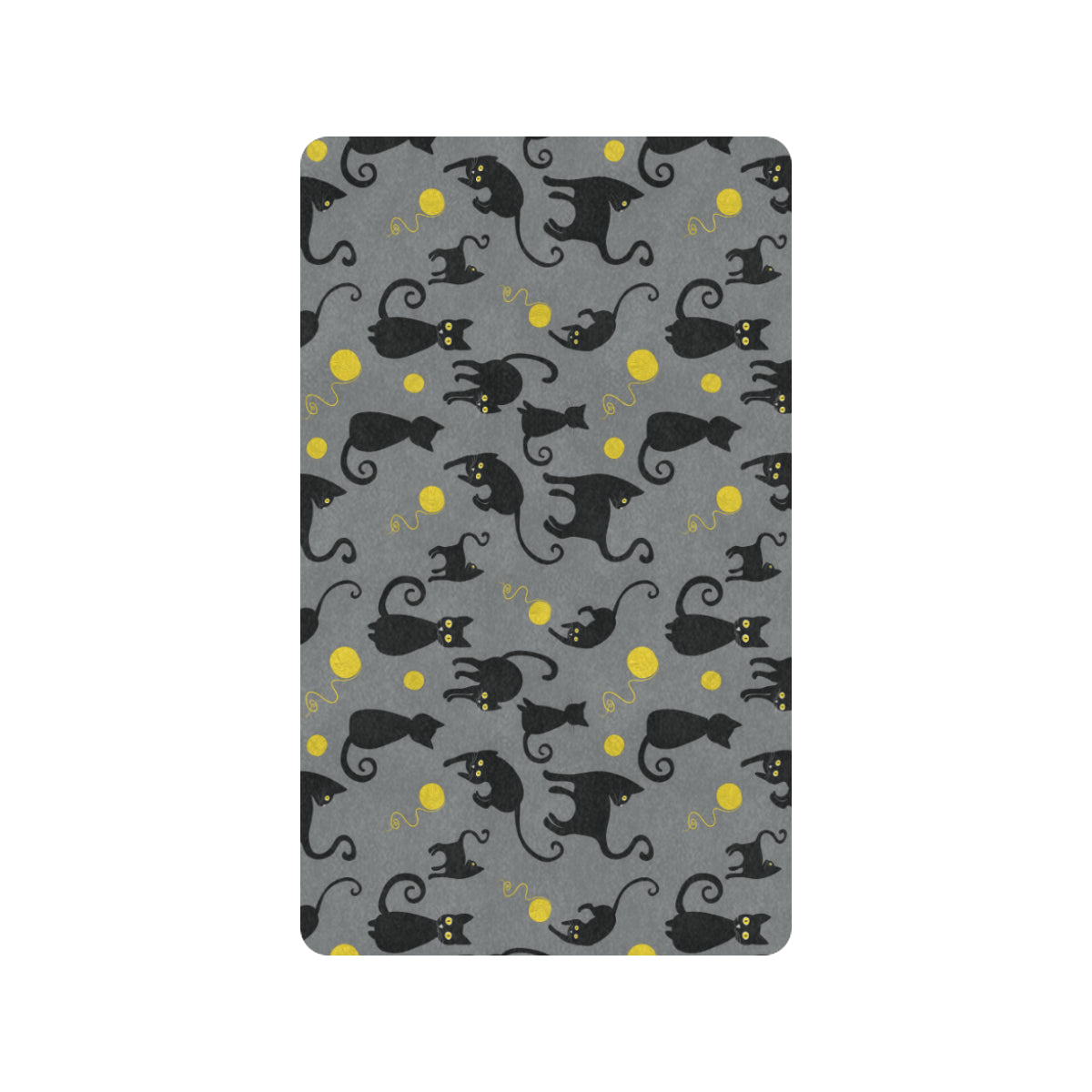 Black Cat Yellow Yarn Print Pattern Rubber Doormat