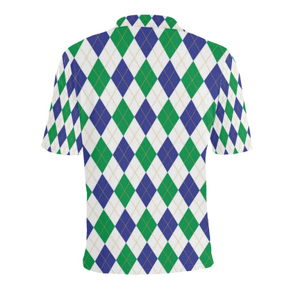 Argyle Green Blue Pattern Print Design 03 Men Polo Shirt