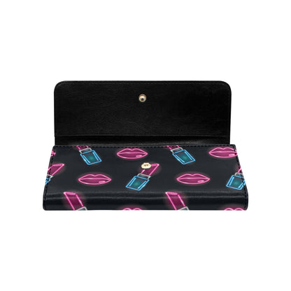 Lipstick Color Neon Pattern Print Design 03 Women's Trifold Wallet