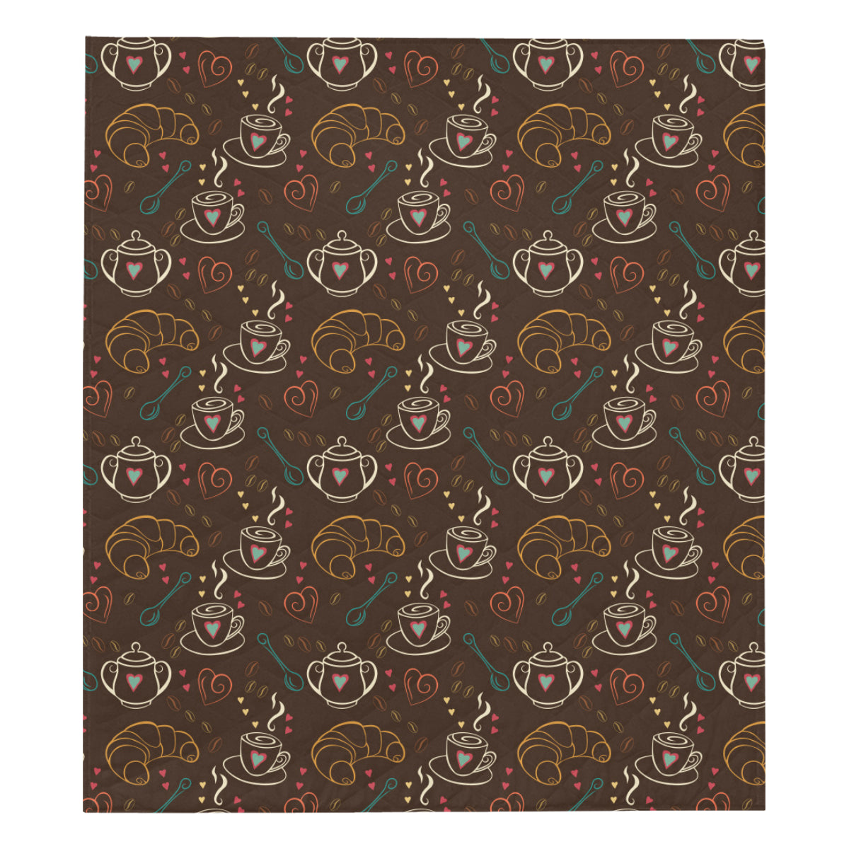 Coffee Pattern Print Design 06 Premium Quilt