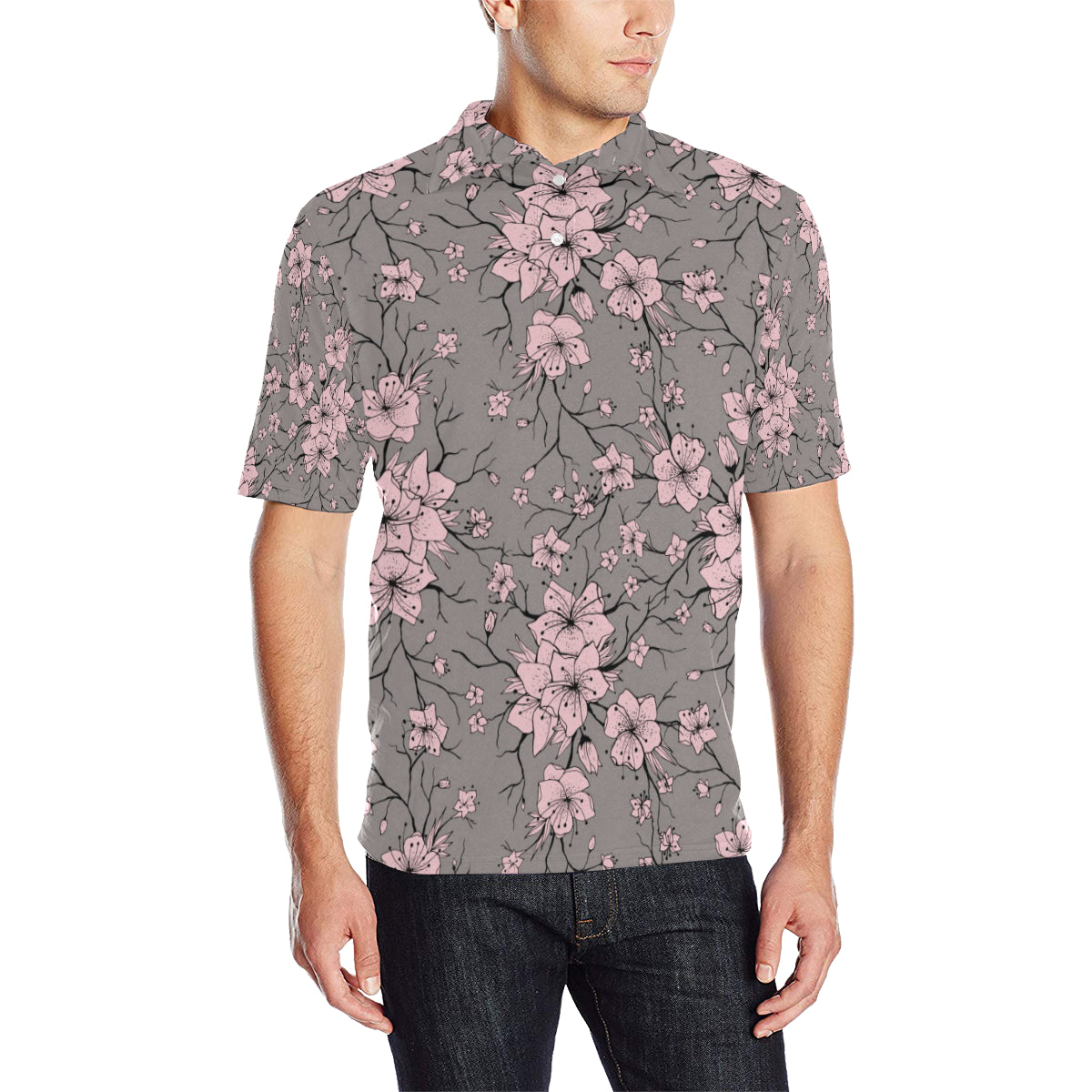 Cherry Blossom Pattern Print Design CB05 Men Polo Shirt