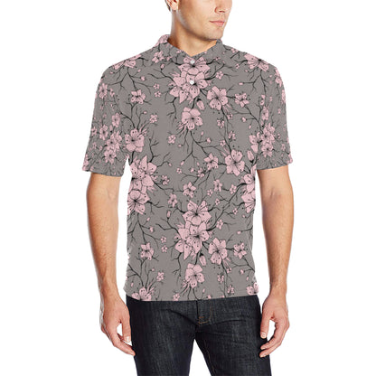 Cherry Blossom Pattern Print Design CB05 Men Polo Shirt