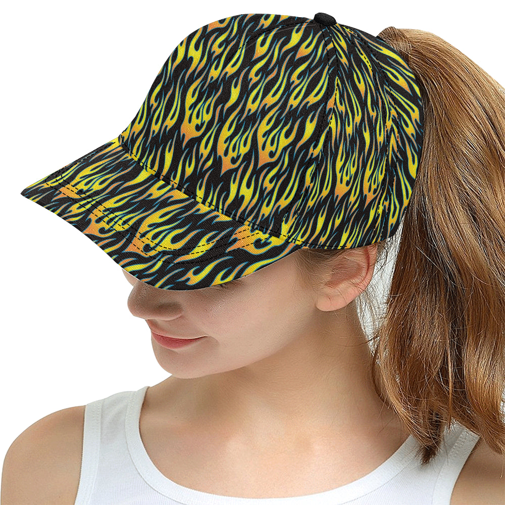 Flame Fire Yellow Pattern Snapback Cap