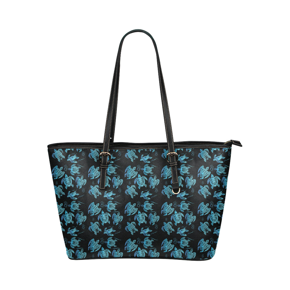 Tribal Turtle Polynesian Themed Design Leather Tote Bag