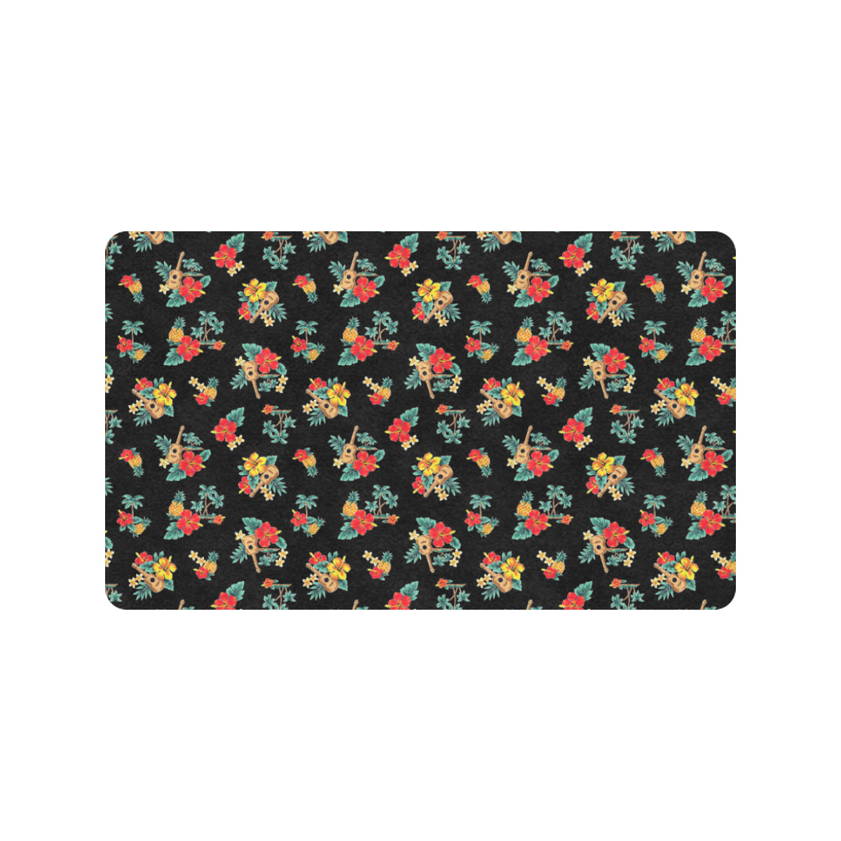Hawaiian Flower Themed Print Rubber Doormat