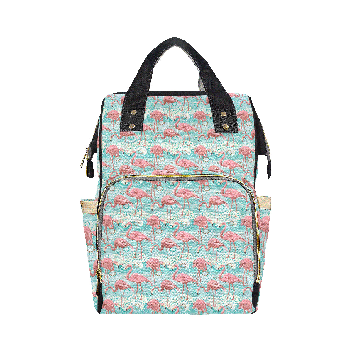 Flamingo Background Themed Print Diaper Bag Backpack