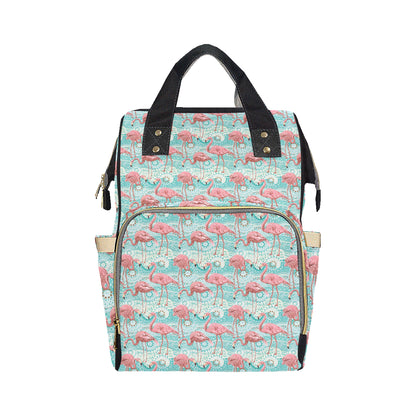 Flamingo Background Themed Print Diaper Bag Backpack