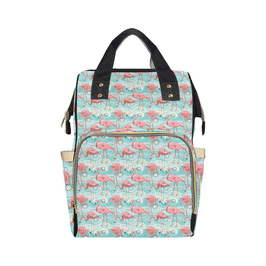 Flamingo Background Themed Print Diaper Bag Backpack