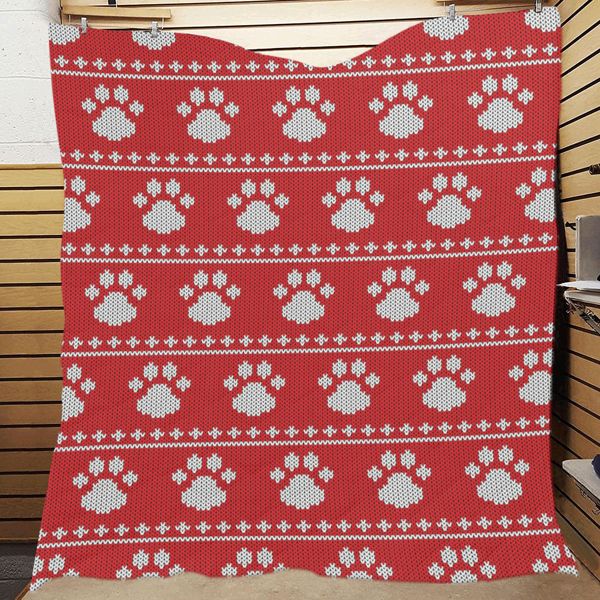 Knit Paw Pattern Print Design 03 Premium Quilt