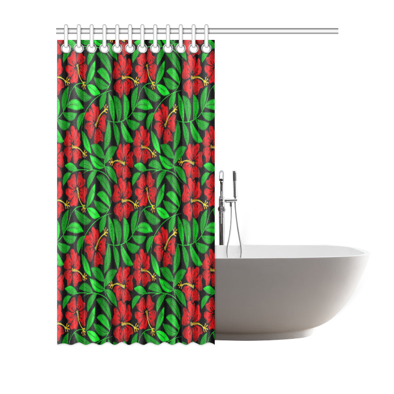 Red Hibiscus Embroidered Pattern Print Design HB03 Shower Curtain