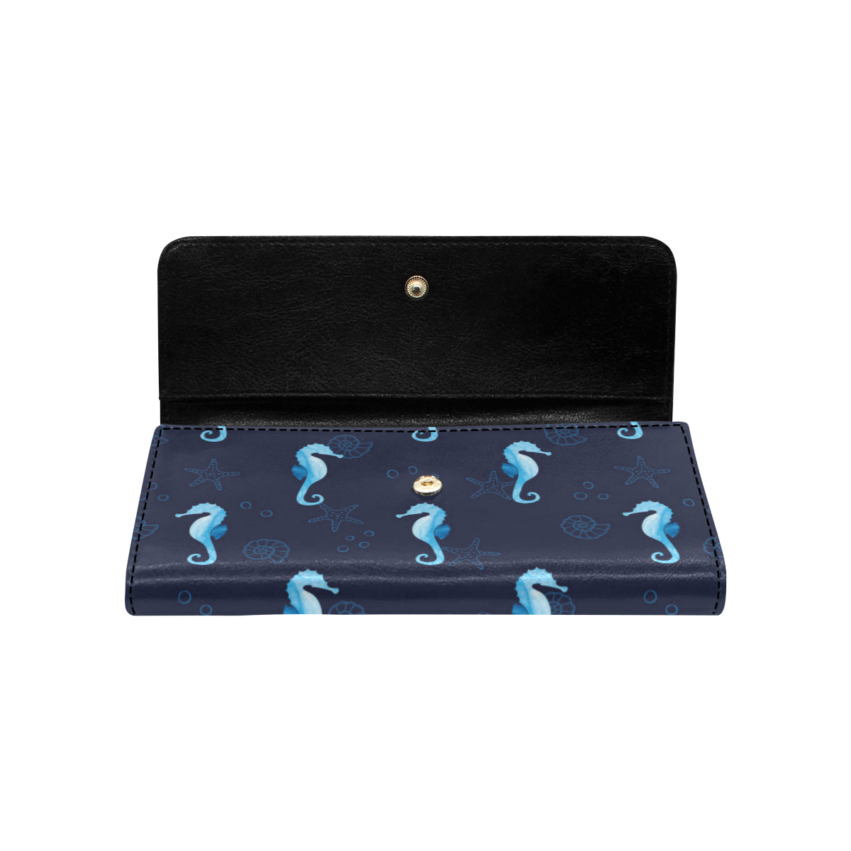 SeaHorse Blue neon Pattern Print Design 03 Women's Trifold Wallet