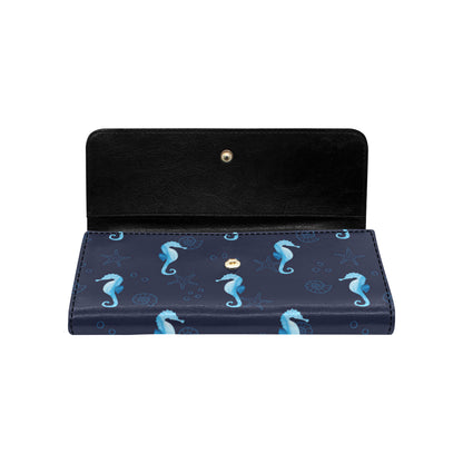 SeaHorse Blue neon Pattern Print Design 03 Women's Trifold Wallet