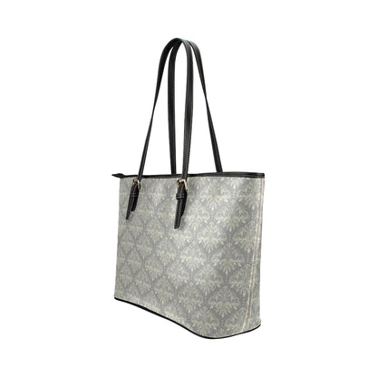 Damask Grey Elegant Print Pattern Leather Tote Bag