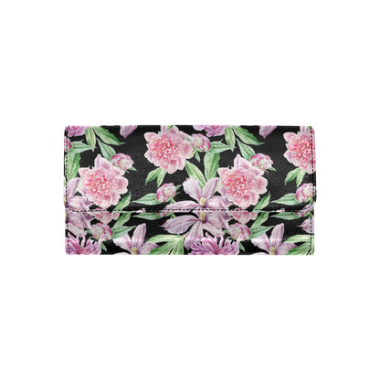 Peony Pattern Print Design PE08 Women's Trifold Wallet