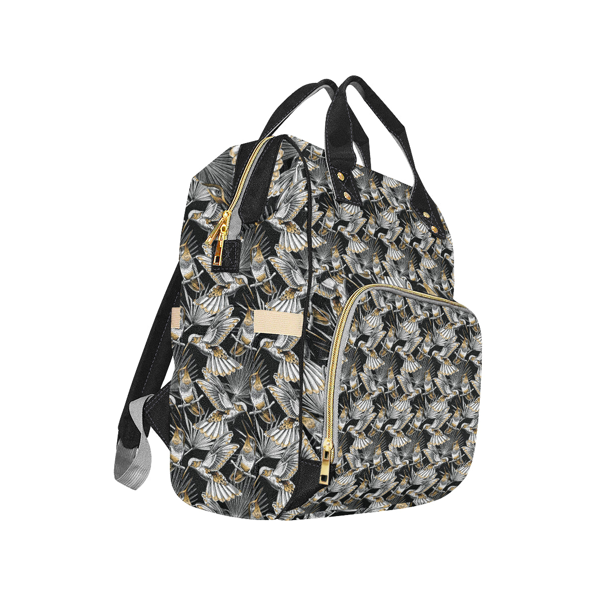 Hummingbird Gold Design Themed Print Diaper Bag Backpack