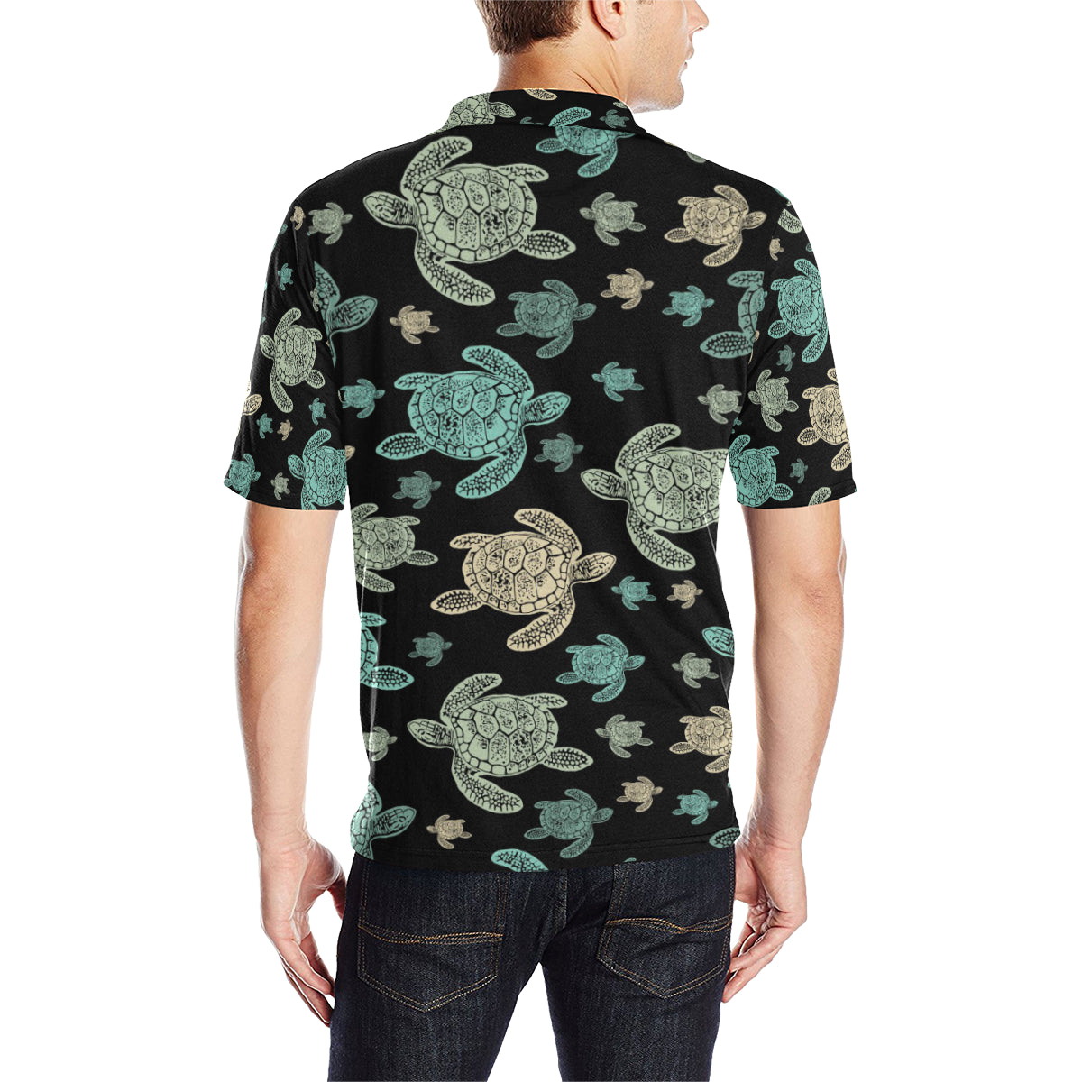 Sea Turtle Stamp Pattern Men Polo Shirt