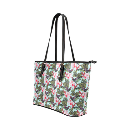Hummingbird Cute Themed Print Leather Tote Bag