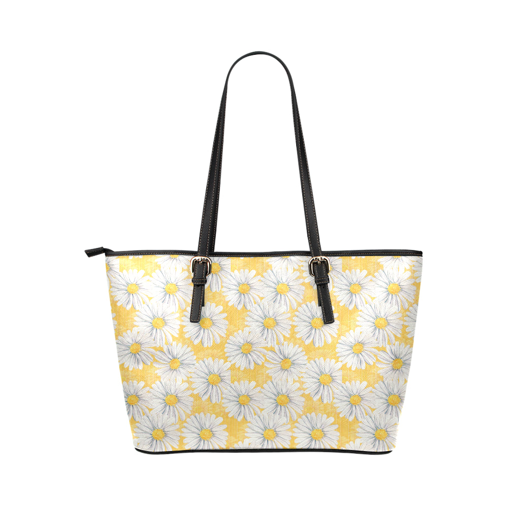 Daisy Yellow Watercolor Print Pattern Leather Tote Bag
