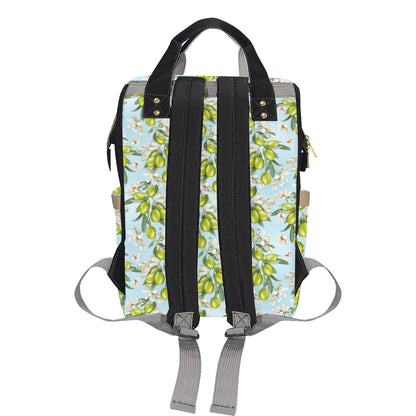 Elegant Olive Floral Print Diaper Bag Backpack