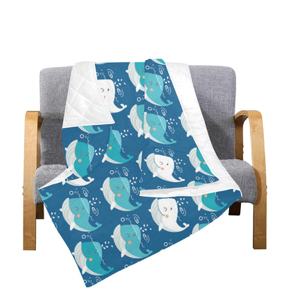 Blue Whale Pattern Print Design 01 Premium Quilt