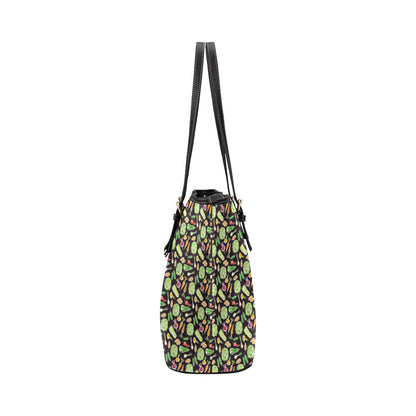 Vegan Draw Themed Design Print Leather Tote Bag
