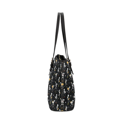 Skeleton Dance Print Leather Tote Bag