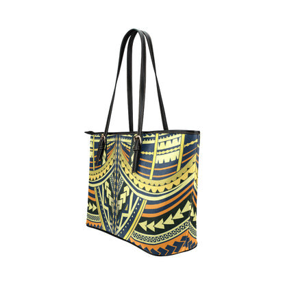 Polynesian Tattoo Print Leather Tote Bag