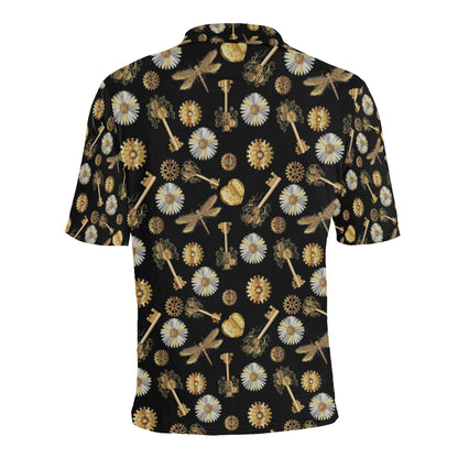 Steampunk Dragonfly Design Themed Print Men Polo Shirt