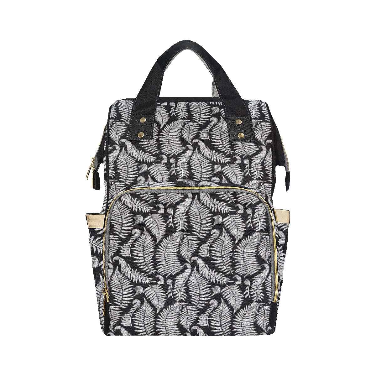 Fern Leave Black White Print Pattern Diaper Bag Backpack
